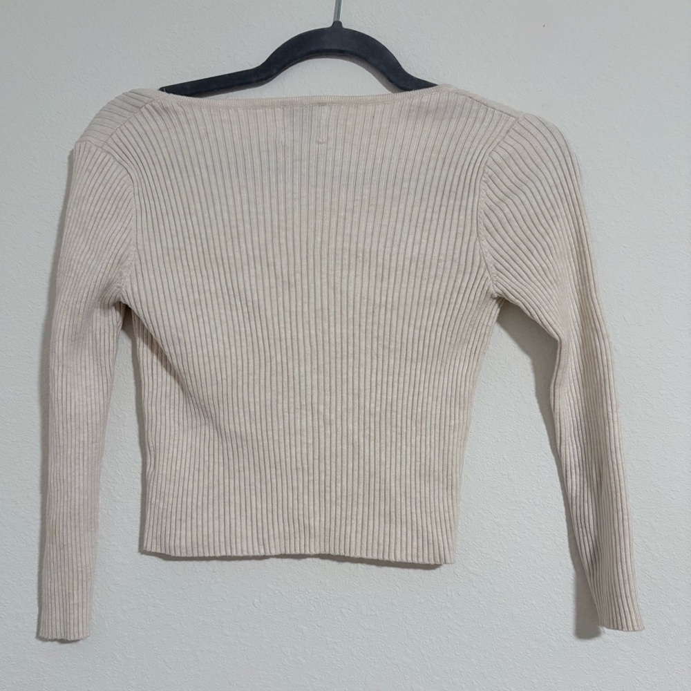 Princess Polly Ribbed Tie-Front Crop Top - Cream - Picture 6 of 6